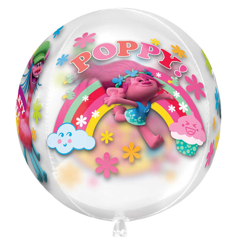 Ballon transparent 4 faces Trolls 16 pouces