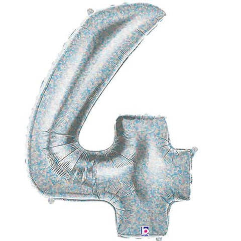 Ballon Jumbo Chiffre 4 Holographique Argent - Gonglé Hélium