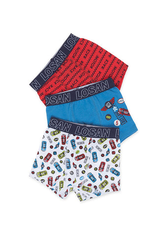 Ensemble 3 sous vetements Boxer garcon 95% coton 5% élasthanne Race Motors 915-R000AA Losan col.094