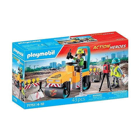 Playmobil Action héros ouvriers avec rouleau compresseur 71751