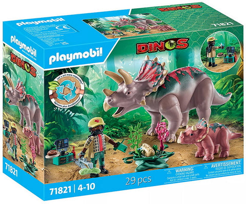Playmobil Dinos Tridératops avec bébé oeuf et explorateur 71821