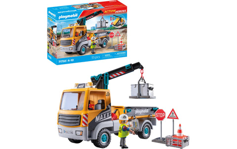 Playmobil action heroes camion de chantier avec grue ouvriers 71750