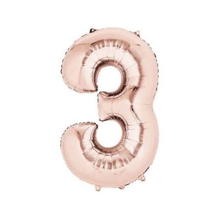 Ballon aluminium chiffre jumbo 3 rose gold 34 pouces