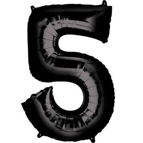Ballon métal chffre jumbo 5 noir 34 pouces