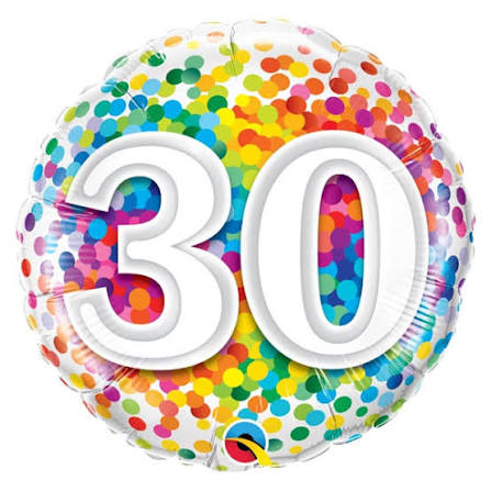 Ballon métal chiffre 30 confettis multicolores 18 pouces