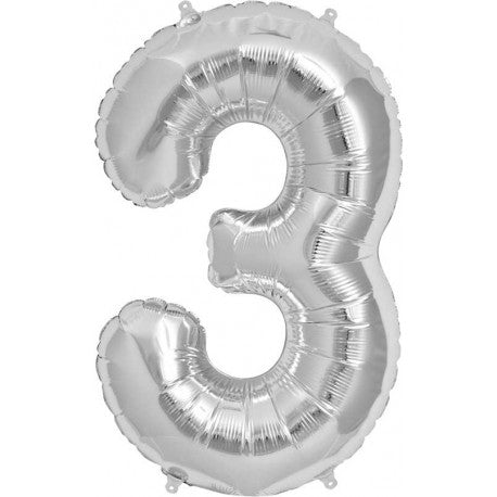 Ballon Jumbo Chiffre 3 Argent Helium- Helium St-Sauveur - La Boîte à Surprises de Nicolas