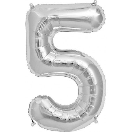 Ballon Jumbo Chiffre 5 Argent Helium- Helium St-Sauveur - La Boîte à Surprises de Nicolas