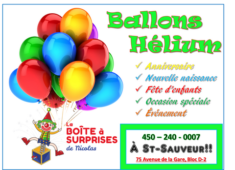 Ballon 11 pouces gonflé à l'hélium- Helium St-Sauveur - La Boîte à Surprises de Nicolas