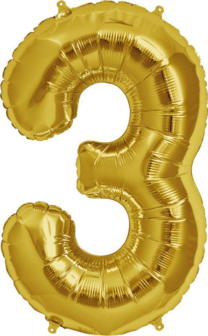 Ballon Jumbo Chiffre 3 en Or- Helium St-Sauveur - La Boîte à Surprises de Nicolas
