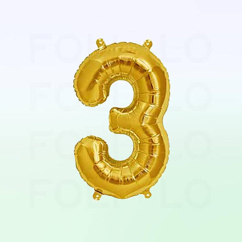 Jumbo chiffre 3 couleur or - Ballon Hélium- Helium St-Sauveur - La Boîte à Surprises de Nicolas